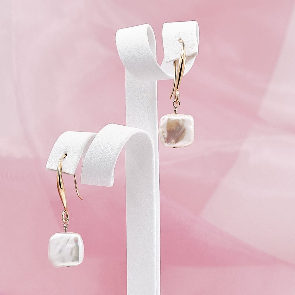 White Pearl Drop Earrings, 14K Gold Filled